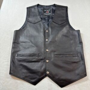 ARD Champs Leather Motorcycle Vest Mens Medium Black Excellent Biker Club CCW